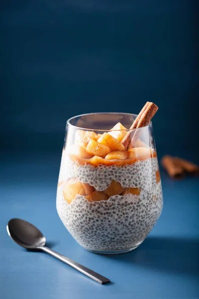 Chia Pudding Med Sjuden Kaneläpplen Och Jordnötssmör — Stockfoto