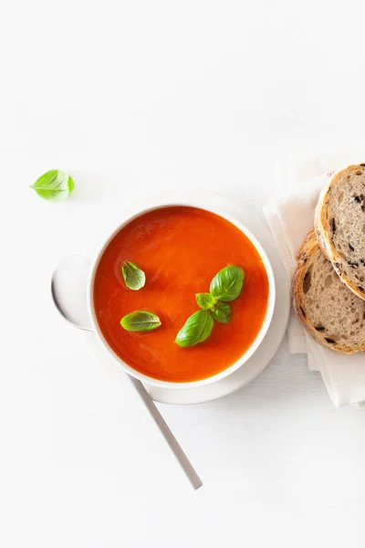 Sopa Tomate Plana Colocar Backgorund Branco — Fotografia de Stock