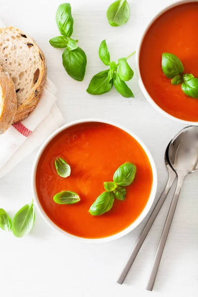 Sopa Tomate Plana Colocar Backgorund Branco — Fotografia de Stock