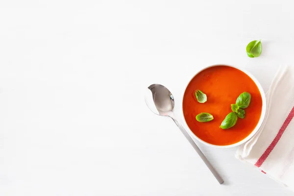 Sopa Tomate Plana Colocar Backgorund Branco — Fotografia de Stock