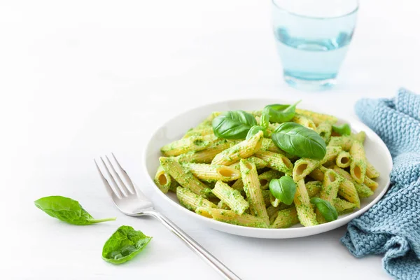 Penne pasta with spinach basil pesto sauce — Stock Photo, Image