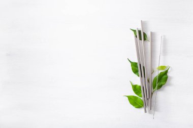 çevre dostu yeniden kullanılabilir metal içme saman. sıfır atık kavramı