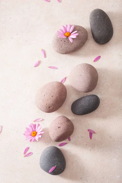 Spa taşları düz yatıyordu masaj rahatletmek tedavi — Stok fotoğraf