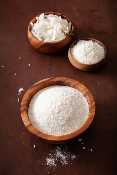 Coconut flour and flakes healthy ingredient for keto paleo diet — Stock Photo, Image