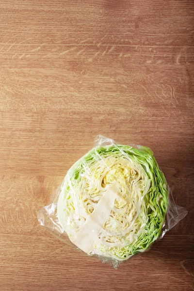 Капустяний Овоч Поліетиленовому Пакеті Одноразове Використання Пластикової Упаковки — стокове фото