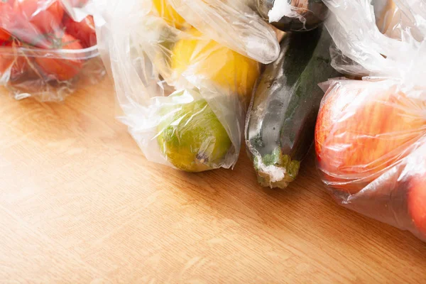 Thema Einweg Plastikmüll Obst Und Gemüse Plastiktüten — Stockfoto