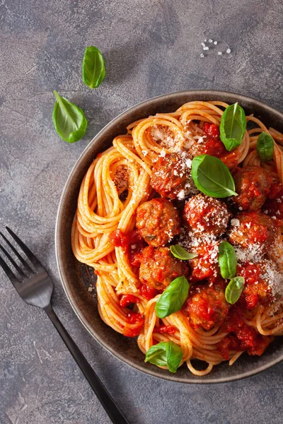 Špagety Karbanátky Tomatová Omáčka Italská Těstoviny — Stock fotografie