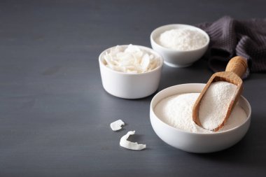 Hindistan cevizi unu ve keto paleo diyeti için sağlıklı malzeme.