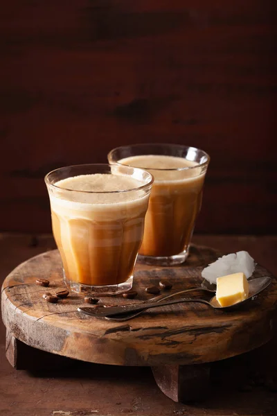 Cafea Antiglonț Băutură Keto Paleo Amestecată Unt Ulei Nucă Cocos — Fotografie, imagine de stoc