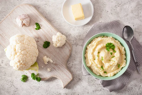 Gepureerde Bloemkool Met Boter Ketogeen Paleo Dieet Bijgerecht — Stockfoto