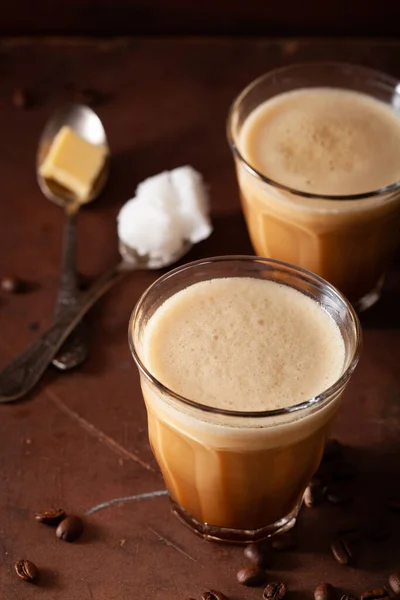Café Prueba Balas Bebida Keto Paleo Mezclado Con Mantequilla Aceite —  Fotos de Stock