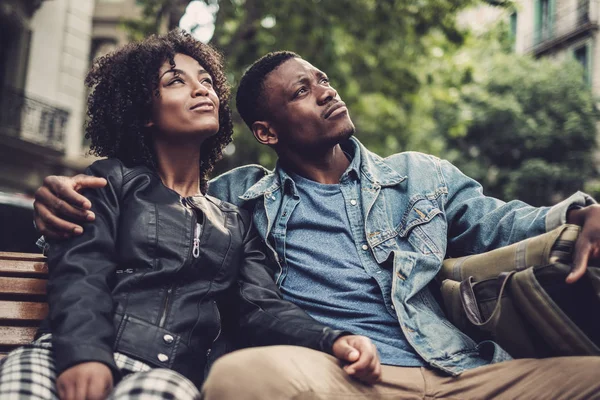 Young happy black couple outdoors — Stock Photo, Image