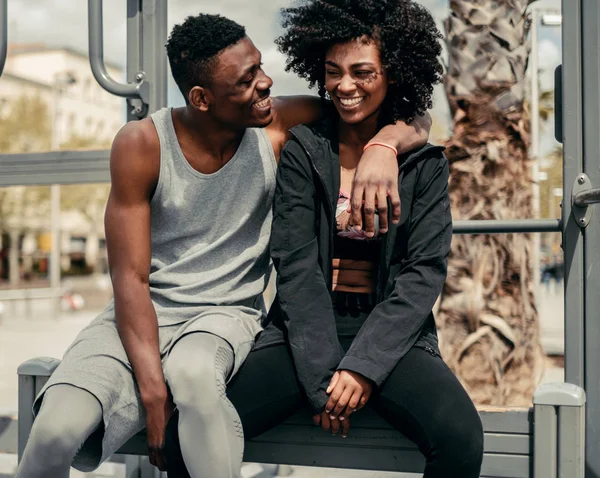 Young happy black couple outdoors — Stock Photo, Image