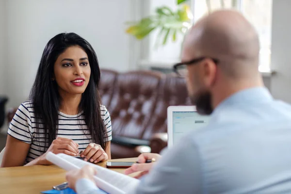 Indian girl attending job interview — Stock Photo, Image