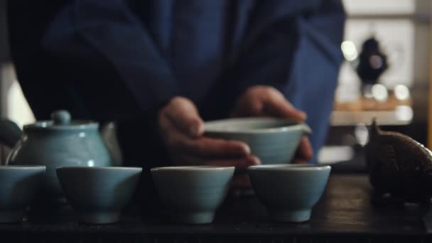 Theeceremonie is perfomed door Tea Master — Stockvideo