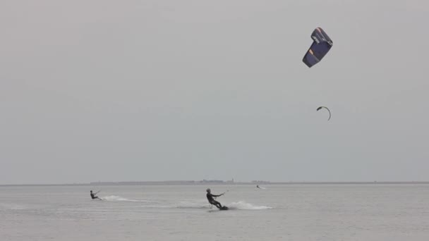 바다에 세일링 높이에서 위에서 경치입니다 카이트 섬에에 Kitesurfing의 — 비디오