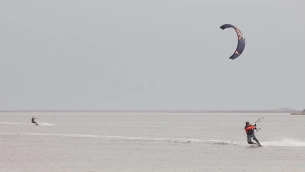 바다에 세일링 높이에서 위에서 경치입니다 카이트 섬에에 Kitesurfing의 — 비디오