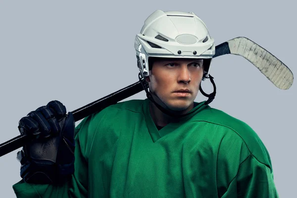 Professional Hockey Player Full Equipment Gaming Stick Shoulders Isolated Gray — Stock Photo, Image