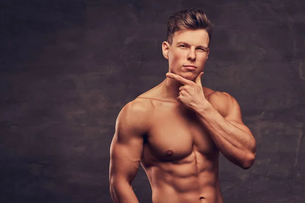 Närbild Porträtt Sexig Bar Överkropp Ung Man Modell Med Muskulös — Stockfoto