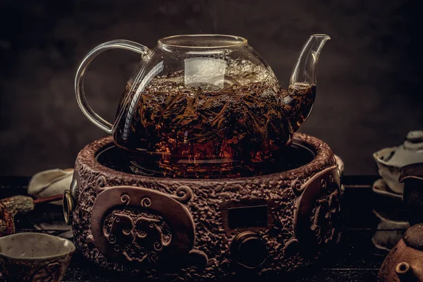 Tea Ceremony Concept Close Image Process Brewing Tea Using Glass — Stock Photo, Image