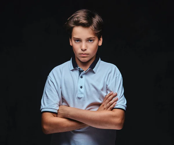 Triste Adolescent Caucasien Vêtu Shirt Blanc Debout Avec Les Bras — Photo