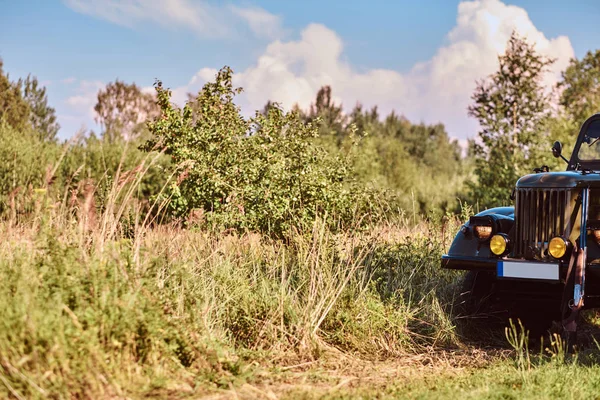 Ретро-военный автомобиль в степном лесу в солнечный день . — стоковое фото