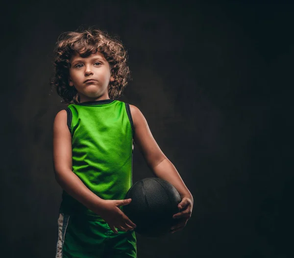 Portrait Cute Little Basketball Player Sportswear Holding Ball Studio Isolated — Stock Photo, Image