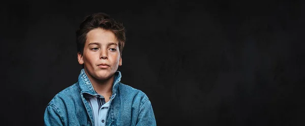 Fashionable Young Guy Dressed Shirt Denim Jacket Posing Crossed Arms — Stock Photo, Image