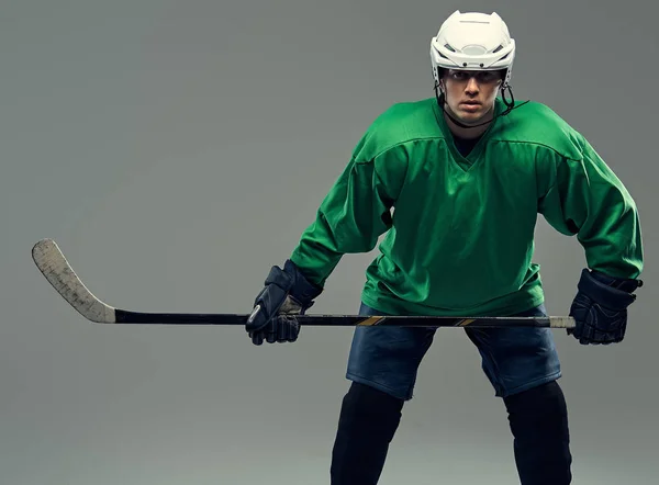 Portrait Professional Hockey Player Wearing Full Gear Hockey Stick Isolated — Stock Photo, Image