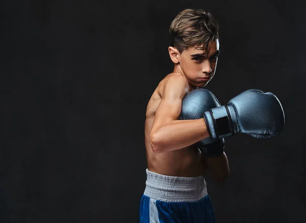 Retrato Belo Boxeador Jovem Sem Camisa Durante Exercícios Boxe Focado — Fotografia de Stock