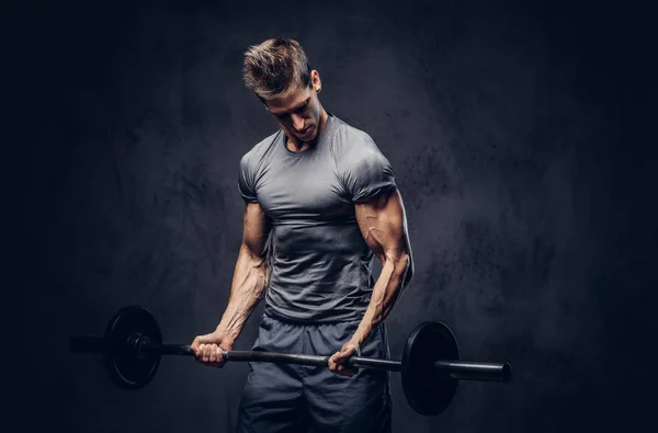 Esportista Bonito Com Cabelo Elegante Vestido Sportswear Fazendo Exercícios Com — Fotografia de Stock