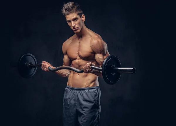 Bonito Homem Sem Camisa Com Cabelo Elegante Ectomorfo Muscular Fazendo — Fotografia de Stock