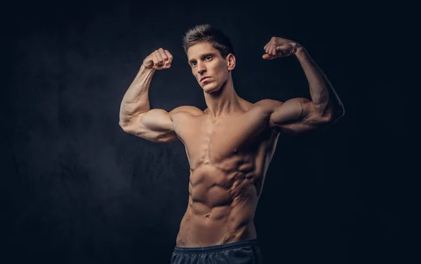 Handsome Shirtless Man Stylish Hair Muscular Ectomorph Shows His Biceps — Stock Photo, Image