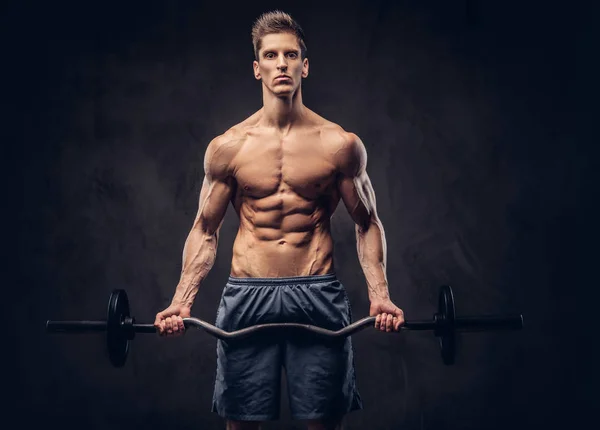 Hombre Guapo Sin Camisa Con Pelo Elegante Ectomorph Muscular Haciendo —  Fotos de Stock