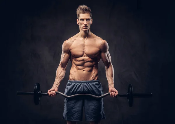 Bonito Homem Sem Camisa Com Cabelo Elegante Ectomorfo Muscular Fazendo — Fotografia de Stock