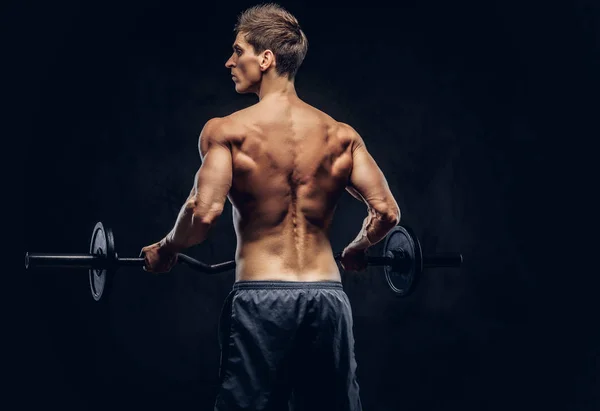 Baksidan Bar Överkropp Man Med Snygga Hår Och Muskulös Ectomorph — Stockfoto