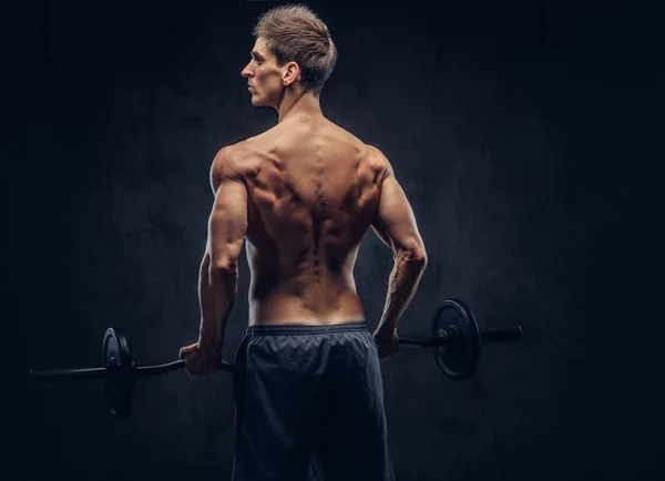 Visão Traseira Homem Sem Camisa Com Cabelo Elegante Ectomorfo Muscular — Fotografia de Stock