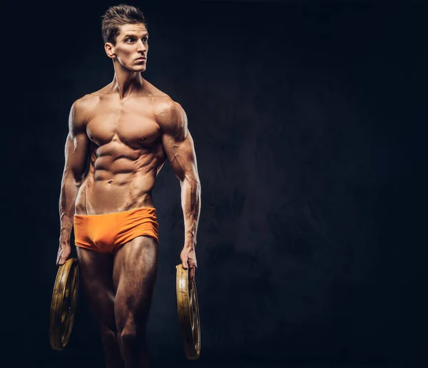 Bello Nudo Ectomorfo Bodybuilder Con Capelli Alla Moda Mutande Posa — Foto Stock