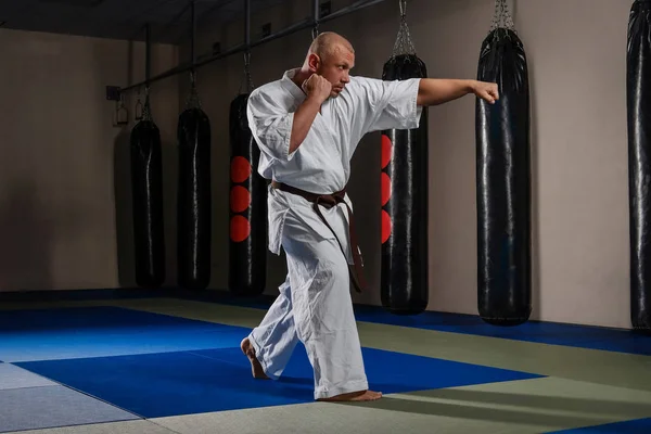 Luchador de karate practicando artes marciales en un club de lucha — Foto de Stock