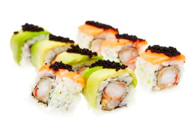 Japon Suşi closeup beyaz arka plan üzerinde