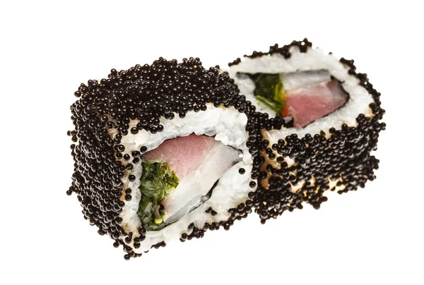California roll, sushi z mięsa kraba i awokado posypana flying fish roe. — Zdjęcie stockowe