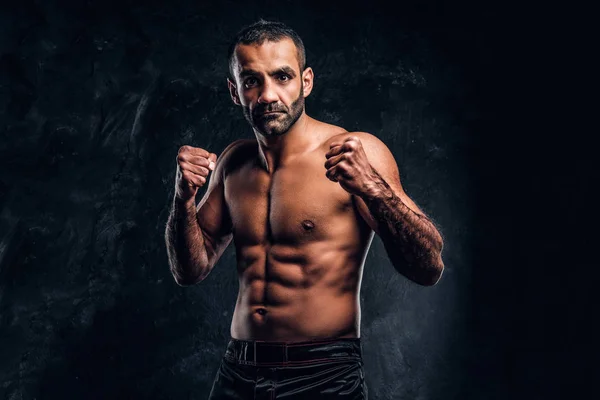 Portrait of a brutal professional fighter with naked torso posing for a camera. — Stock Photo, Image
