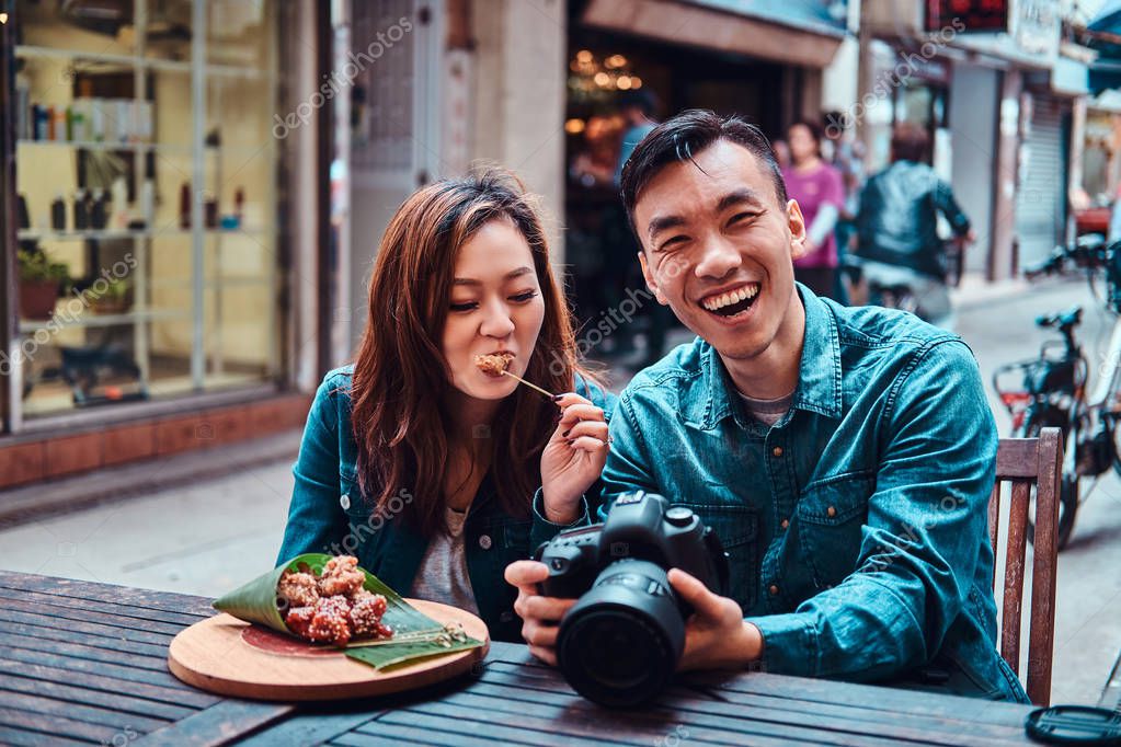Couple asian outdoor watching