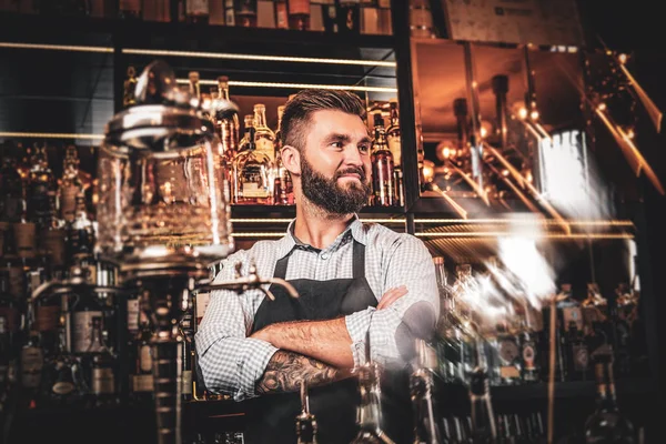 Handsome barman is posing for photographer