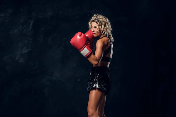 Portrait of professional female boxer in action — Stock Photo, Image