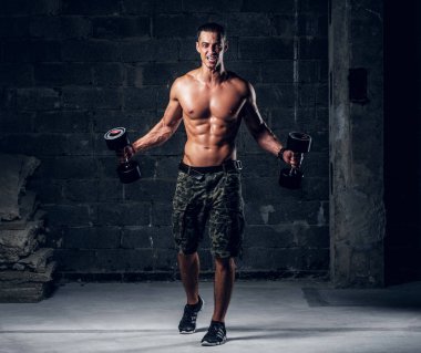 Sportif adam halter ile egzersiz yapıyor