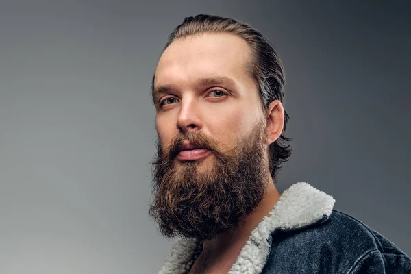 Portrait of bearded man in denim jacket — Stock Photo, Image