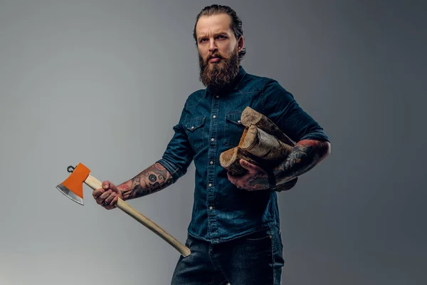 Portrait of attractive lumberjack at photo studio — Stock Photo, Image