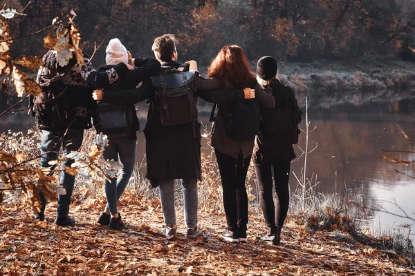 Grupo de amigos están de excursión en el bosque —  Fotos de Stock