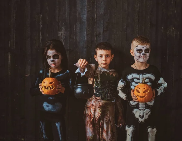Los niños están disfrutando de la fiesta de Halloween treir —  Fotos de Stock